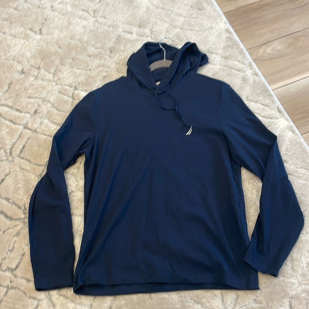 Like new men’s Nautica, long sleeve, hooded shirt, size medium. Lightweight.
